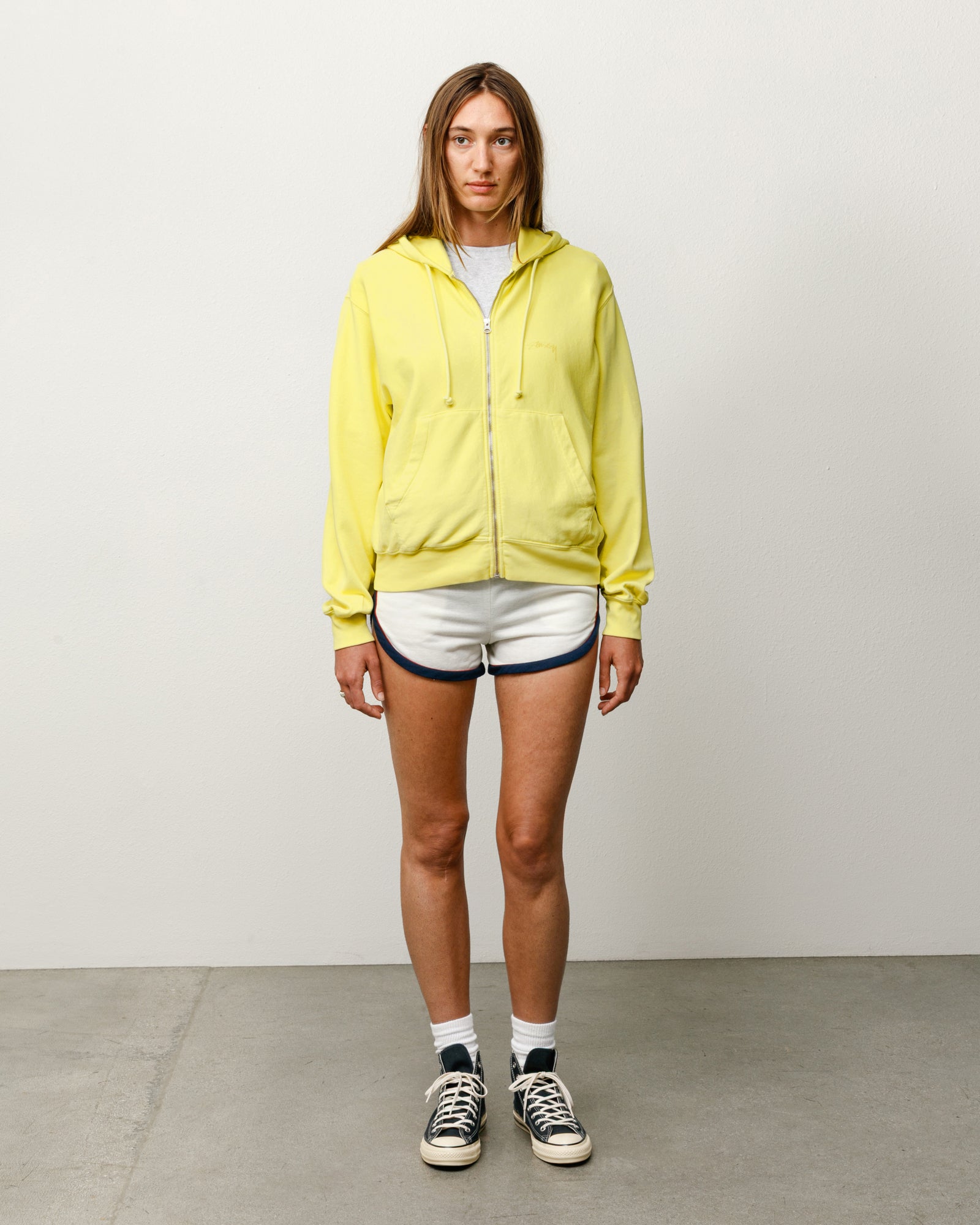 Lightweight Terry Zip Hoodie Unisex Long Sleeve In Yellow