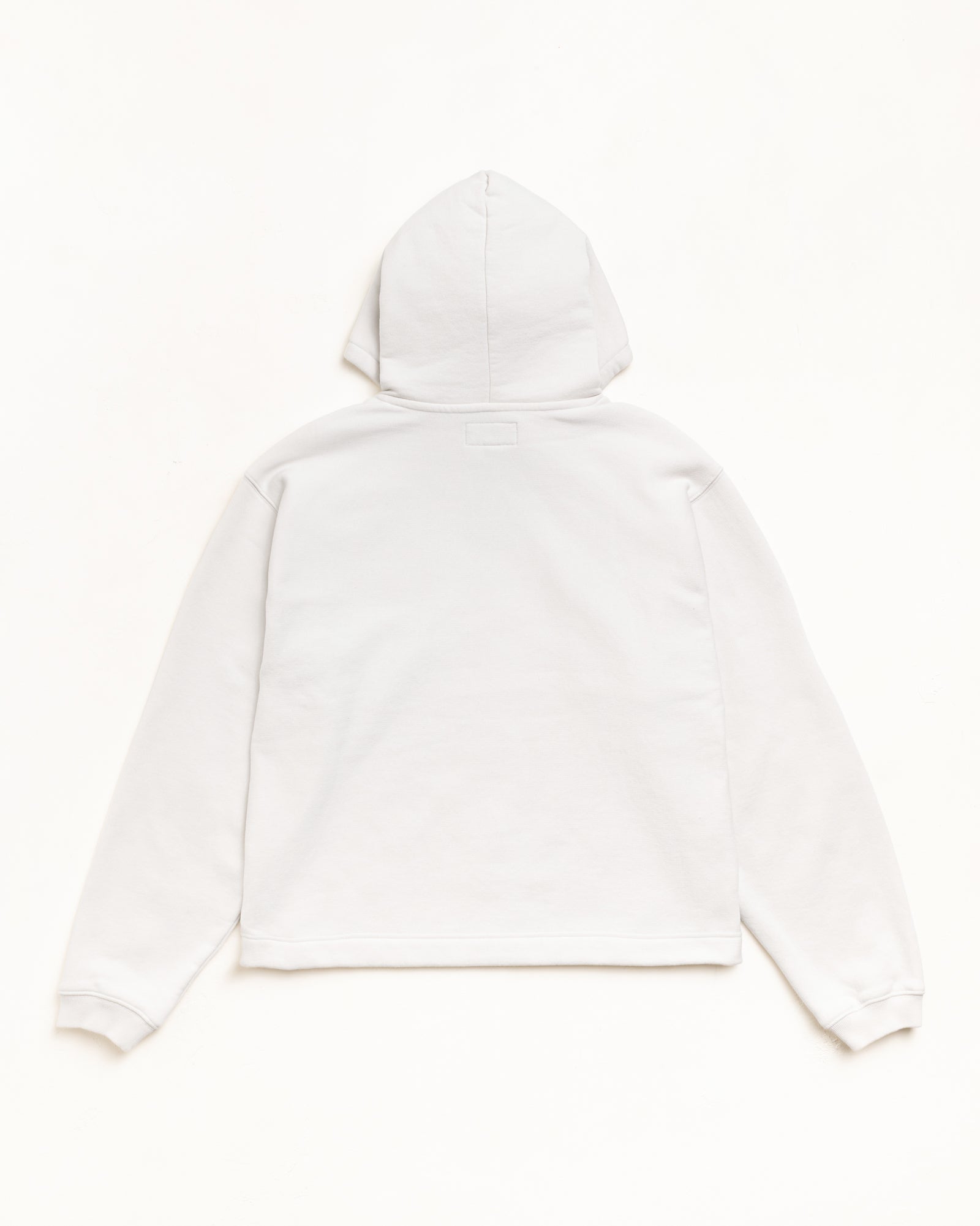 Oval Pullover Hoodie In Stone, Back View, Unisex Long Sleeve