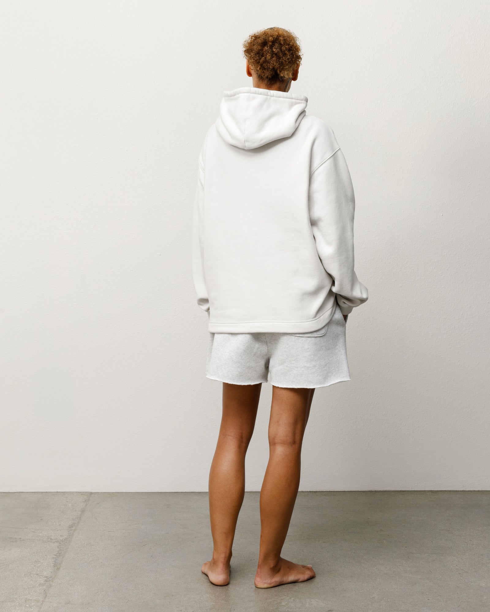 Oval Pullover Hoodie Unisex Long Sleeve In Stone, Back View