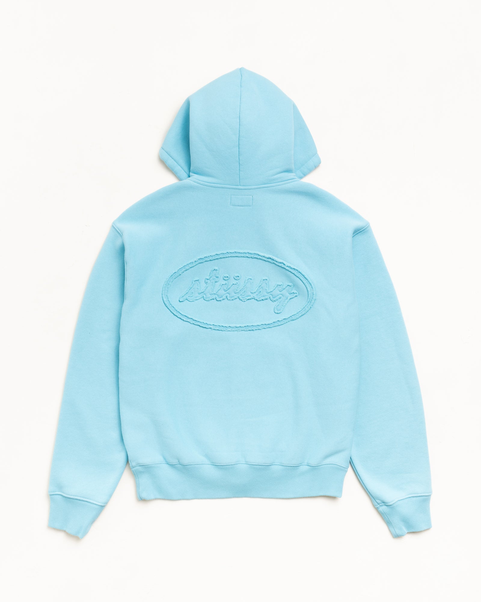 Cursive Applique Zip Hood Unisex Long Sleeve In Aqua