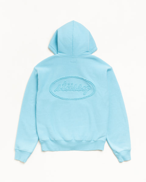 Cursive Applique Zip Hood Unisex Long Sleeve In Aqua