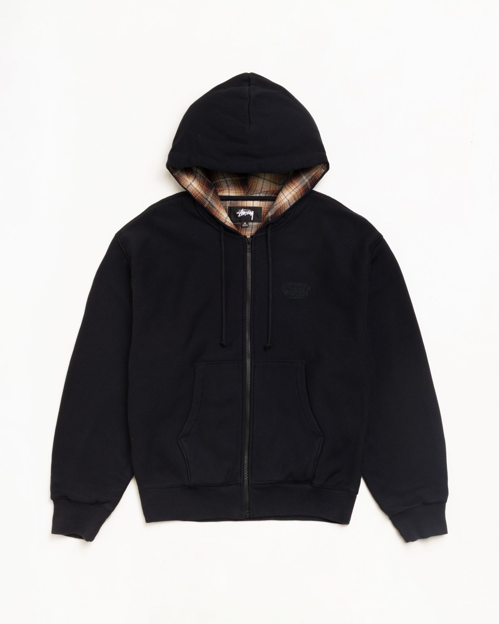 Plaid Lined Zip Hood Unisex Long Sleeve In Black | hero:main:collection:new-arrivals,shirts,tops-shirts,all,tees,outerwear,denim,knits,accessories,sunglasses,hoodies,sweats,mens-hoodies-sweatshirts,shorts,pants,bottoms,crew-sweats,zip-ups,swim,sweatpants,graphics,lazy-tees,swim,basic-9twenty,button-ups,shorts,cargos,denim-jeans,bottoms,bags,belts,wearables,gear,footwear,button-ups,basic-tops,jerseys,big-ol,classics,slim,jackets,all, | product-card-slider