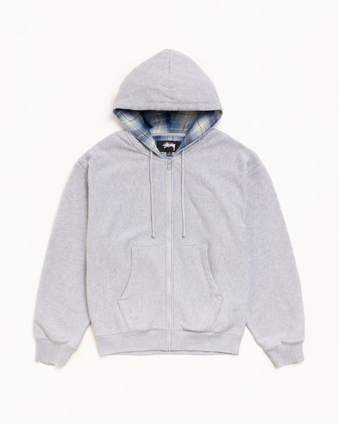 Plaid Lined Zip Hood Unisex Long Sleeve In Grey Heather