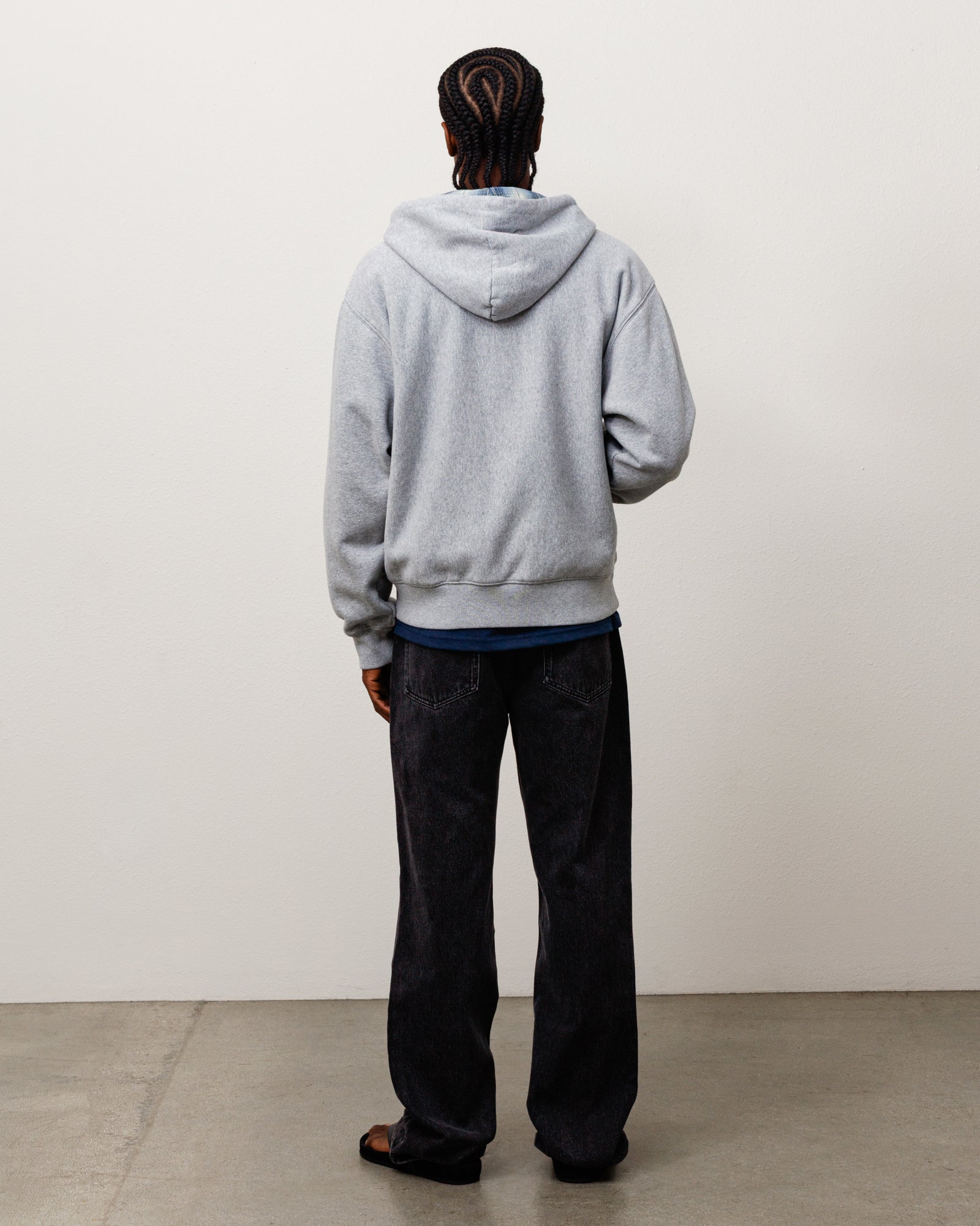 Plaid Lined Zip Hood Unisex Long Sleeve In Grey Heather