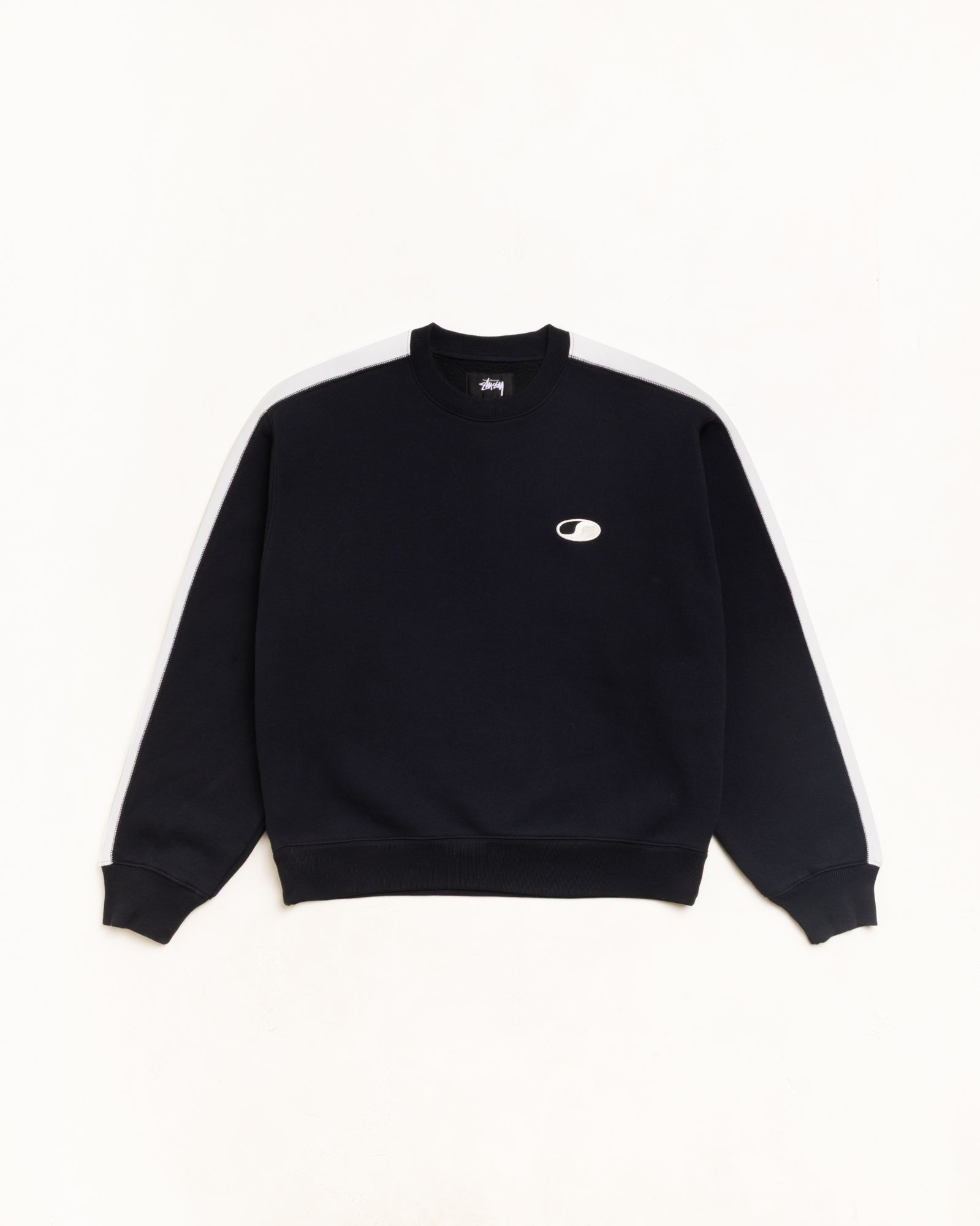 Paneled Stripe Crew Unisex Long Sleeve In Black | hero:main:collection:new-arrivals,shirts,tops-shirts,all,tees,outerwear,denim,knits,accessories,sunglasses,hoodies,sweats,mens-hoodies-sweatshirts,shorts,pants,bottoms,crew-sweats,zip-ups,swim,sweatpants,graphics,lazy-tees,swim,basic-9twenty,button-ups,shorts,cargos,denim-jeans,bottoms,bags,belts,wearables,gear,footwear,button-ups,basic-tops,jerseys,big-ol,classics,slim,jackets,all, | product-card-slider