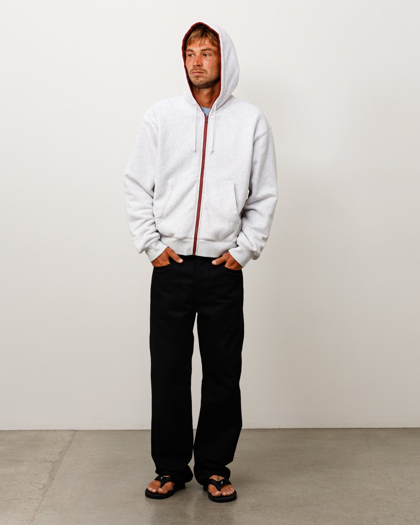 Double Faced Zip Hood Unisex Long Sleeve In Ash Heather