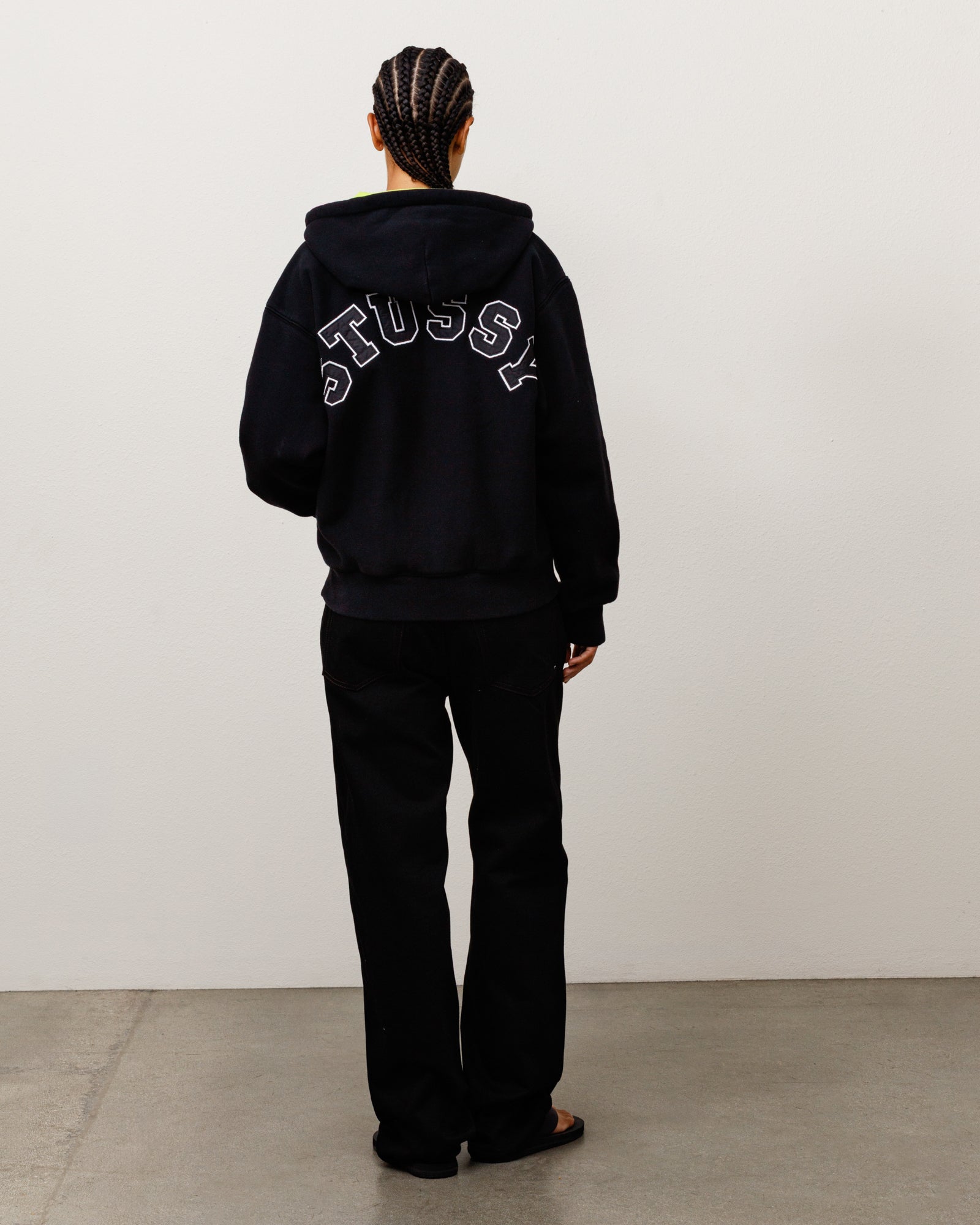Double Faced Zip Hood Unisex Long Sleeve In Black