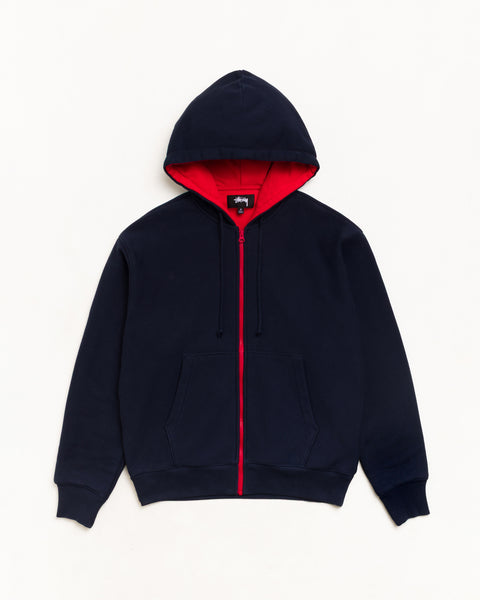 Double Faced Zip Hood Unisex Long Sleeve In Navy