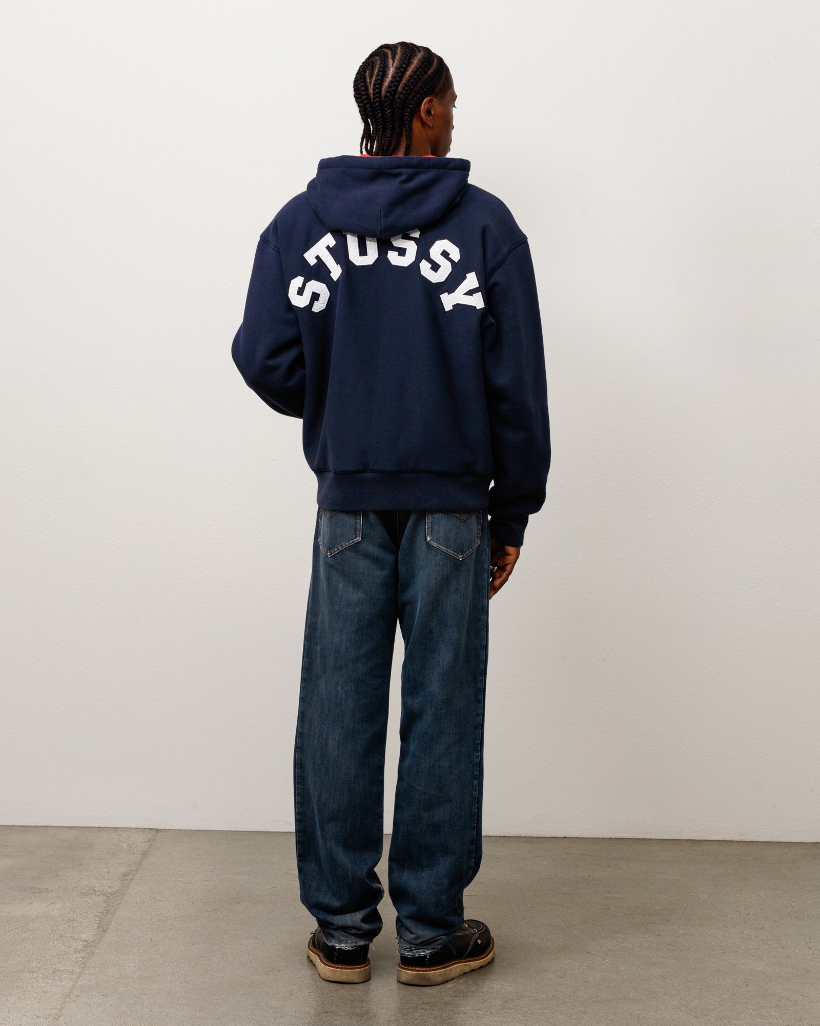 Double Faced Zip Hood Unisex Long Sleeve In Navy