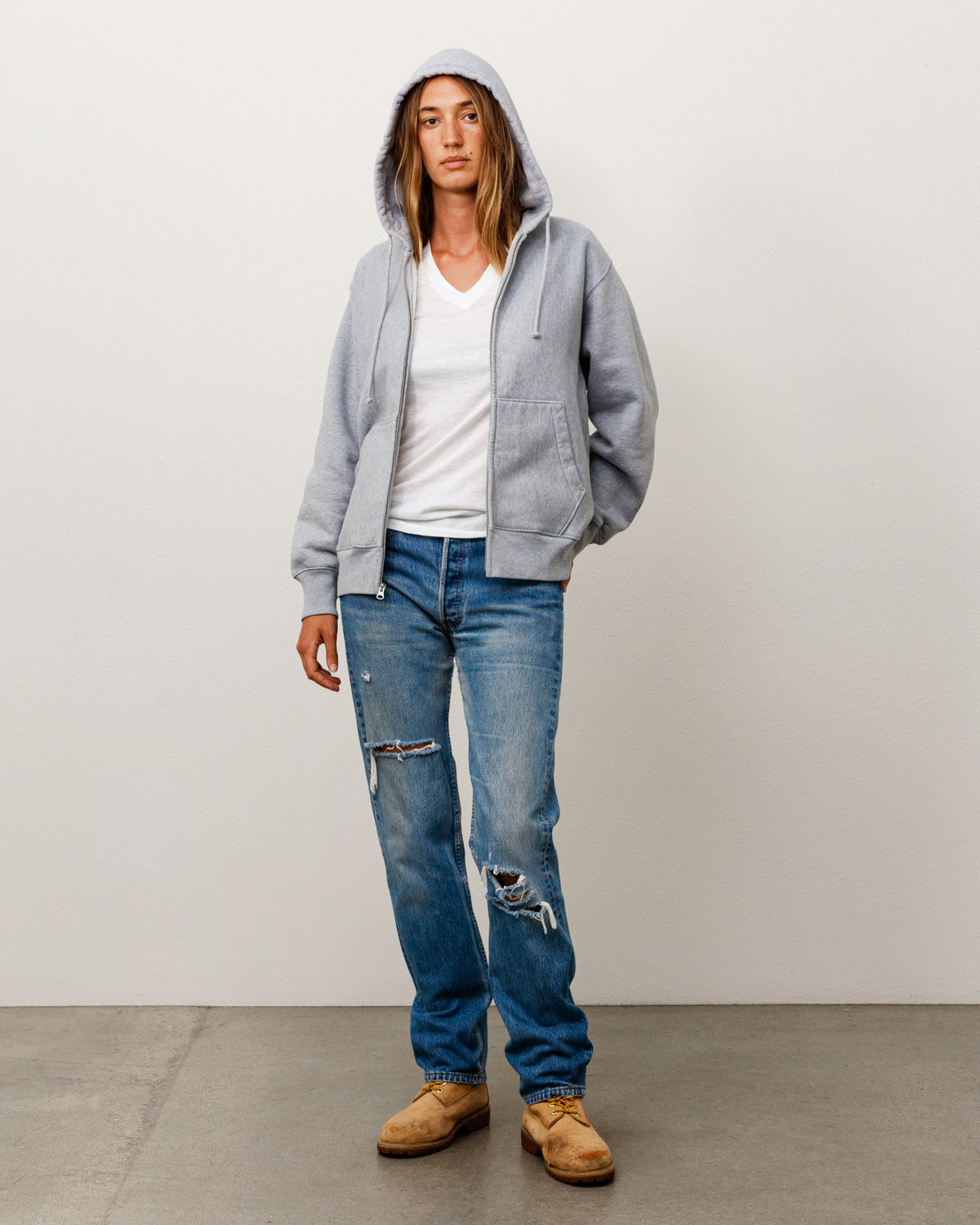 Sweats Zip Hoodie Unisex Long Sleeve In Grey Heather