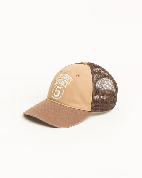 Lp Stussy Sport 5 Trucker Cap Unisex In Khaki