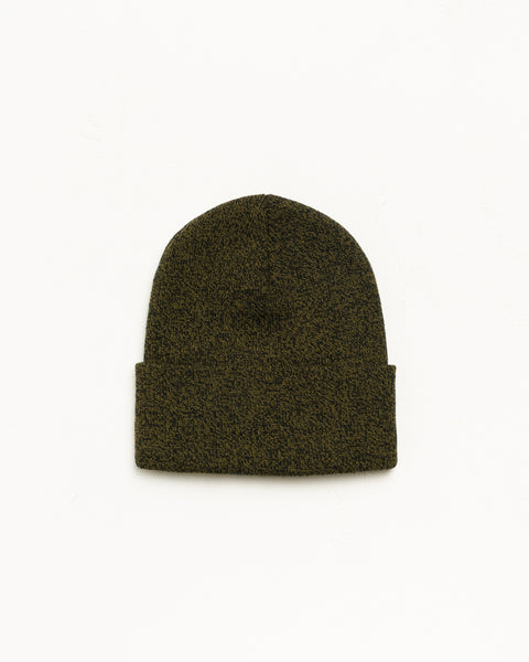 Bonnet Cuff Beanie Stock en olive chiné avec broderie du logo Stock Stüssy