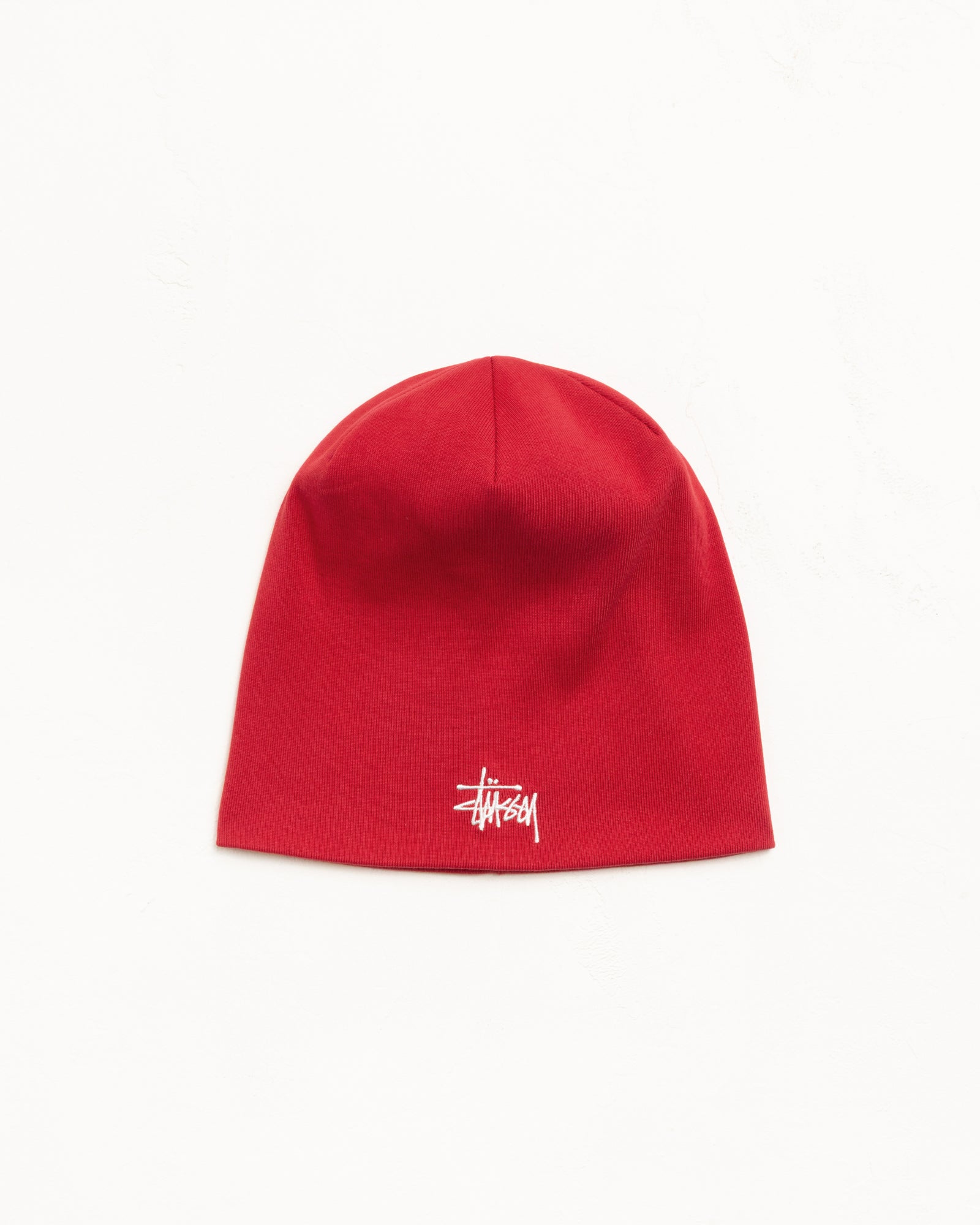 Jersey Skullcap Beanie Unisex In Red Midweight Cotton Jersey With White Logo Embroidery
