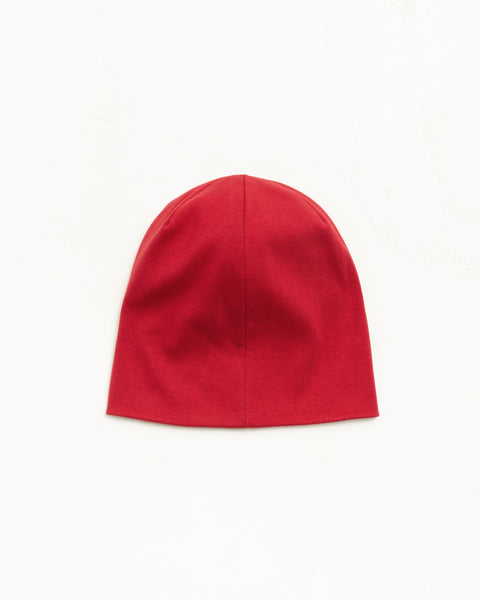 Red Cotton Jersey Skullcap Beanie Unisex Fitted Flat Lay On White