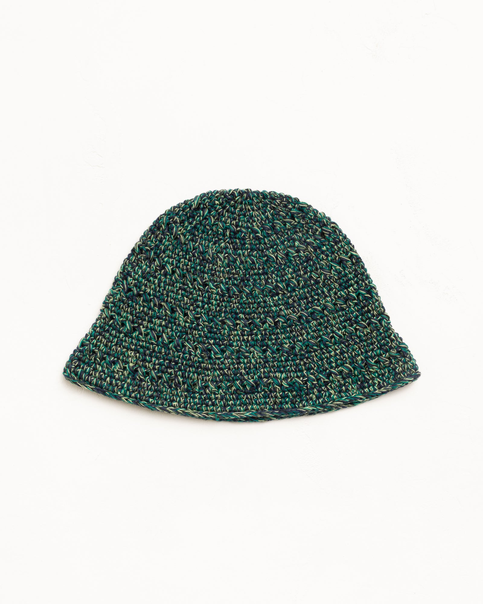 Knit bucket hat in multi green with chunky knit texture and soft brim
