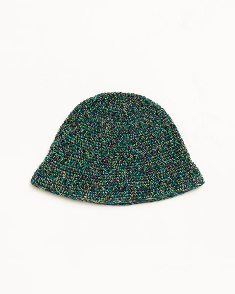 Knit bucket hat in multi green with chunky knit texture and soft brim
