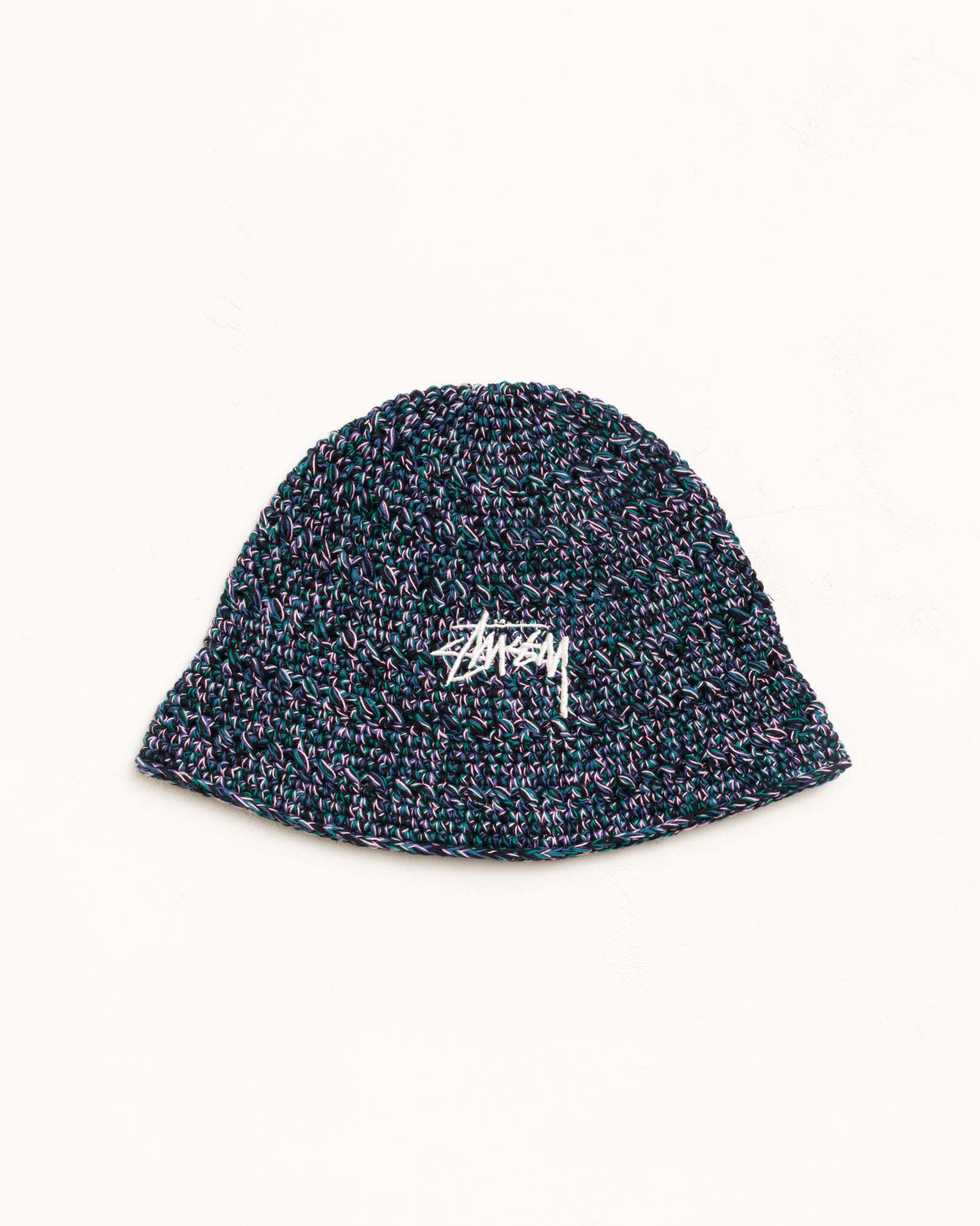 Multi Navy Knit Bucket Hat With White Stock Logo, Unisex