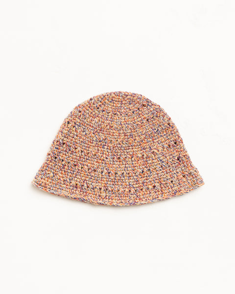 Knit Bucket Hat In Multi-Colour Tan Marled Yarn