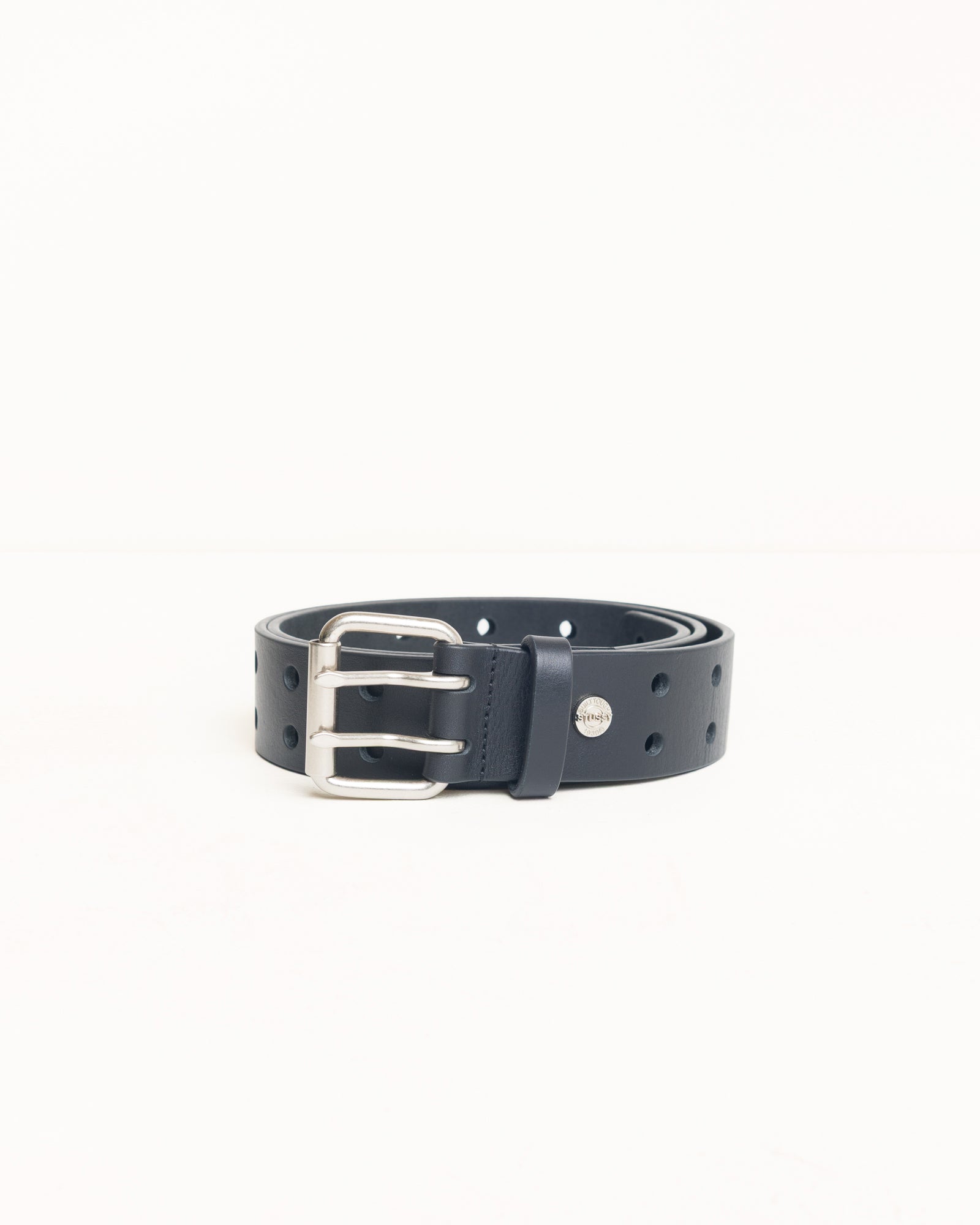 Leather Punch Out Belt Unisex In Black