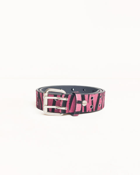 Leather Punch Out Belt Unisex In Pink Hairy Zebra Pattern