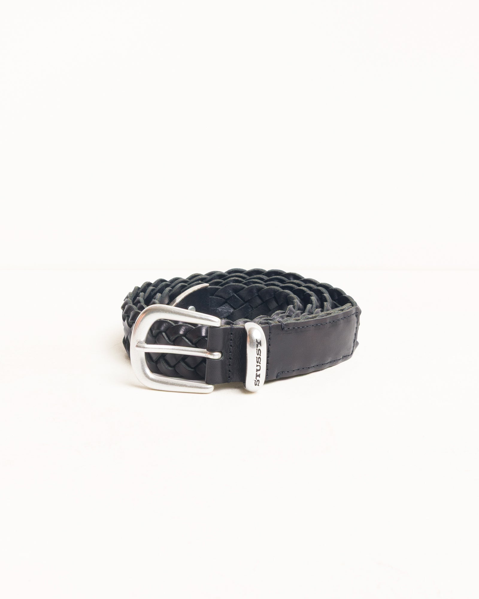 Leather Braided Belt Unisex In Black