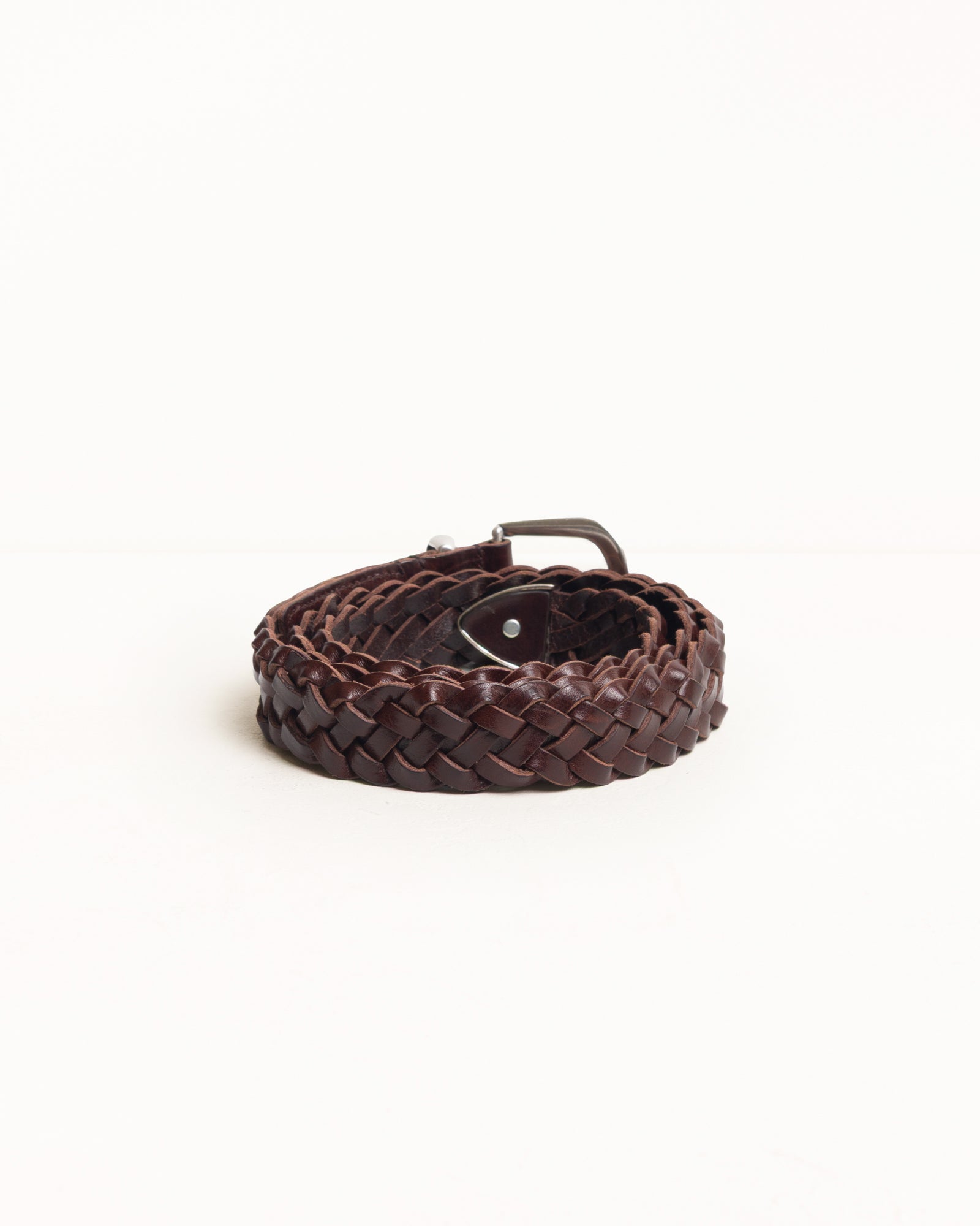 Leather Braided Belt Unisex In Brown
