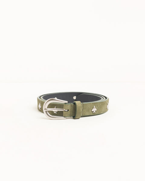 Spade Emblem Belt Unisex In Olive Suede