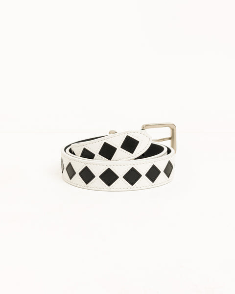 Leather Argyle Belt Unisex In Bone