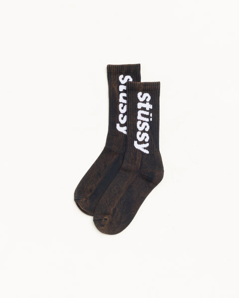 Washed Helvetica Crew Sock Unisex In Black