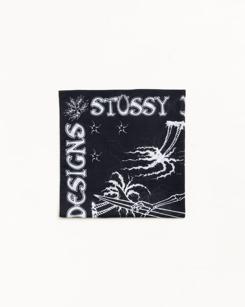 Black bandana with white graphic print, unisex square style