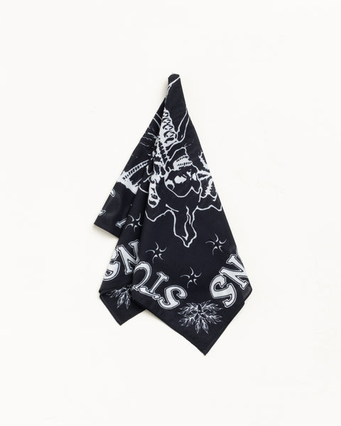 Black bandana with white Surf Joker graphic print, folded and hanging on a clean white background.