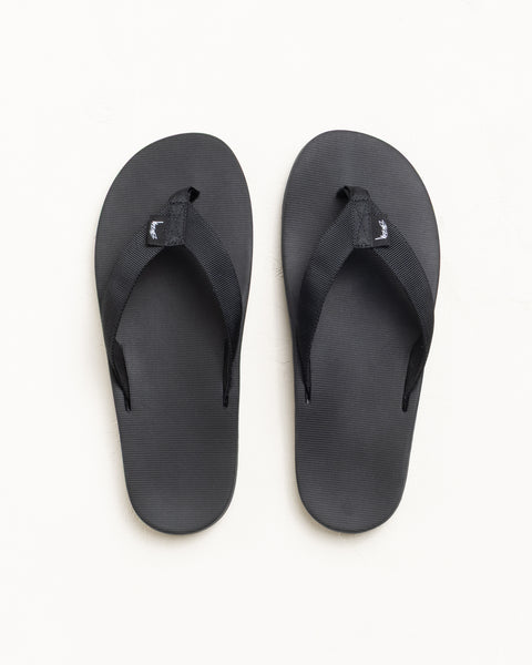 Black Rubber Flip-Flops With Wide Webbing Straps And Textured Footbed