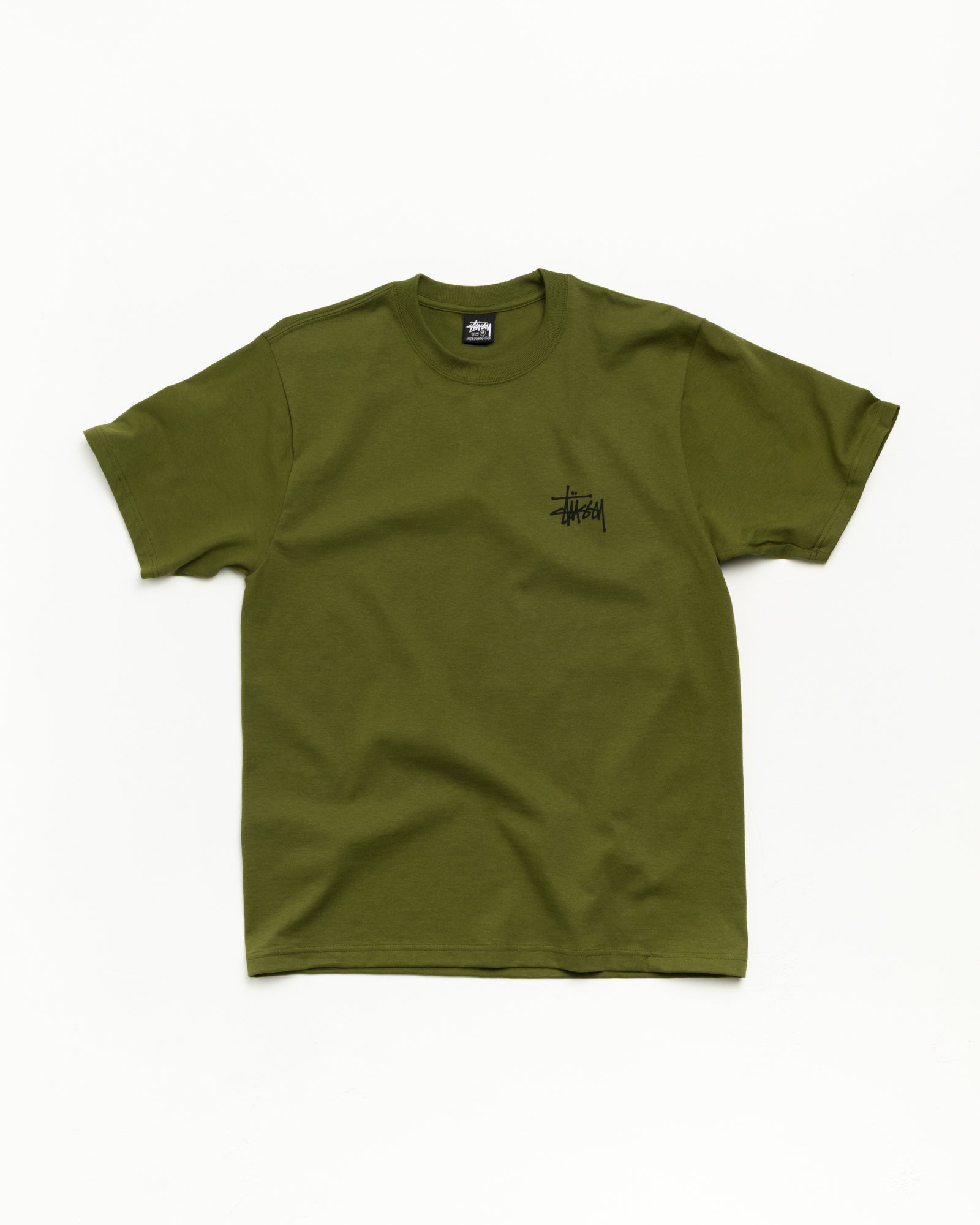 Basic Stüssy Tee T-shirt unisexe à manches courtes olive, jersey de coton
