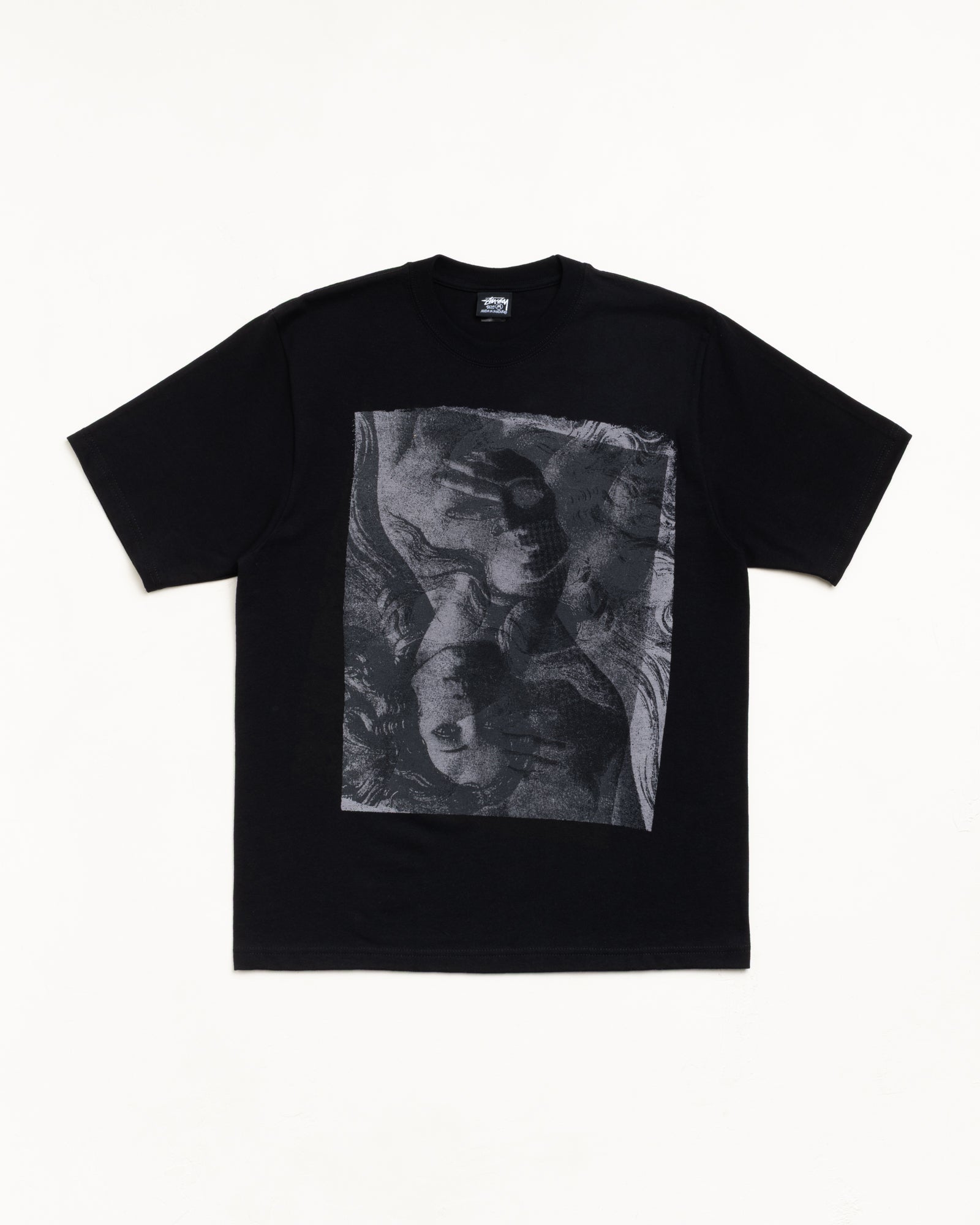 Black Unisex Short Sleeve Graphic Tee with Large Grayscale Front Print