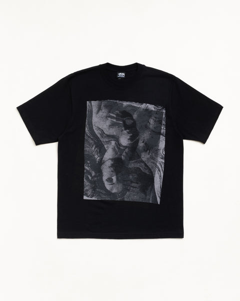 Black Unisex Short Sleeve Graphic Tee with Large Grayscale Front Print
