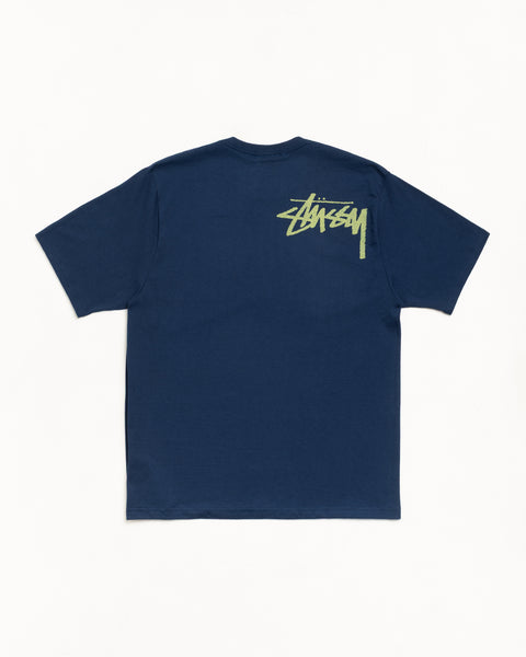 Navy cotton short-sleeve tee with lime back logo print