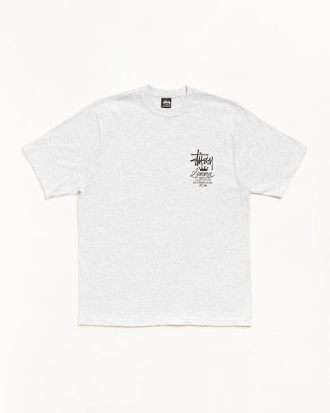 Unisex short sleeve tee in ash heather, ribbed crewneck, small chest print