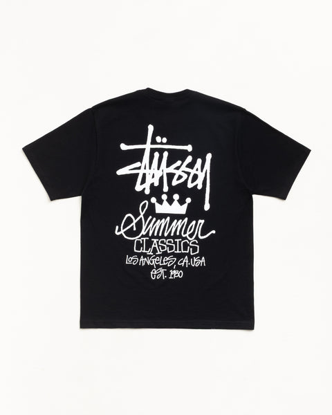Black short-sleeve tee with large white back graphic print, unisex cotton