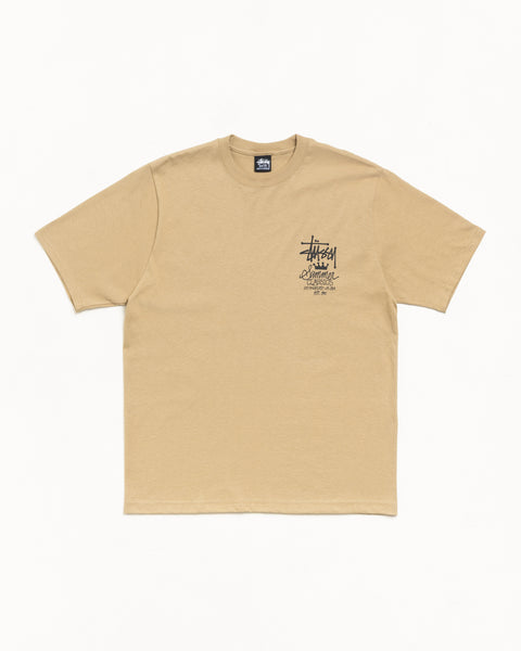 Short Sleeve Tee Unisex In Khaki With Small Chest Graphic and Ribbed Crewneck