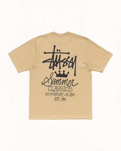 Khaki unisex short sleeve T-shirt with large black back graphic, crewneck