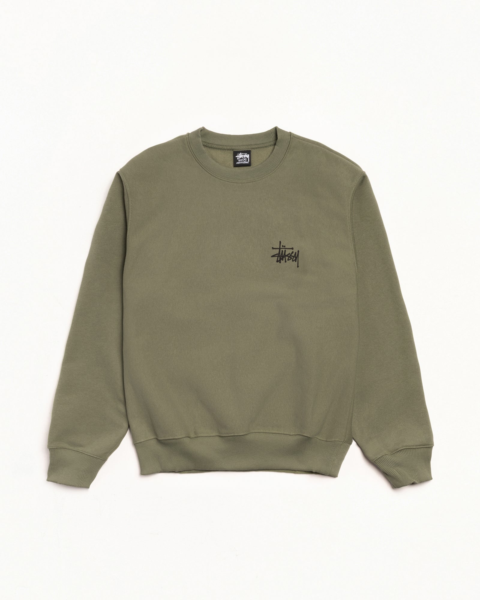 Basic Stussy Crew Mens Long Sleeve In Olive