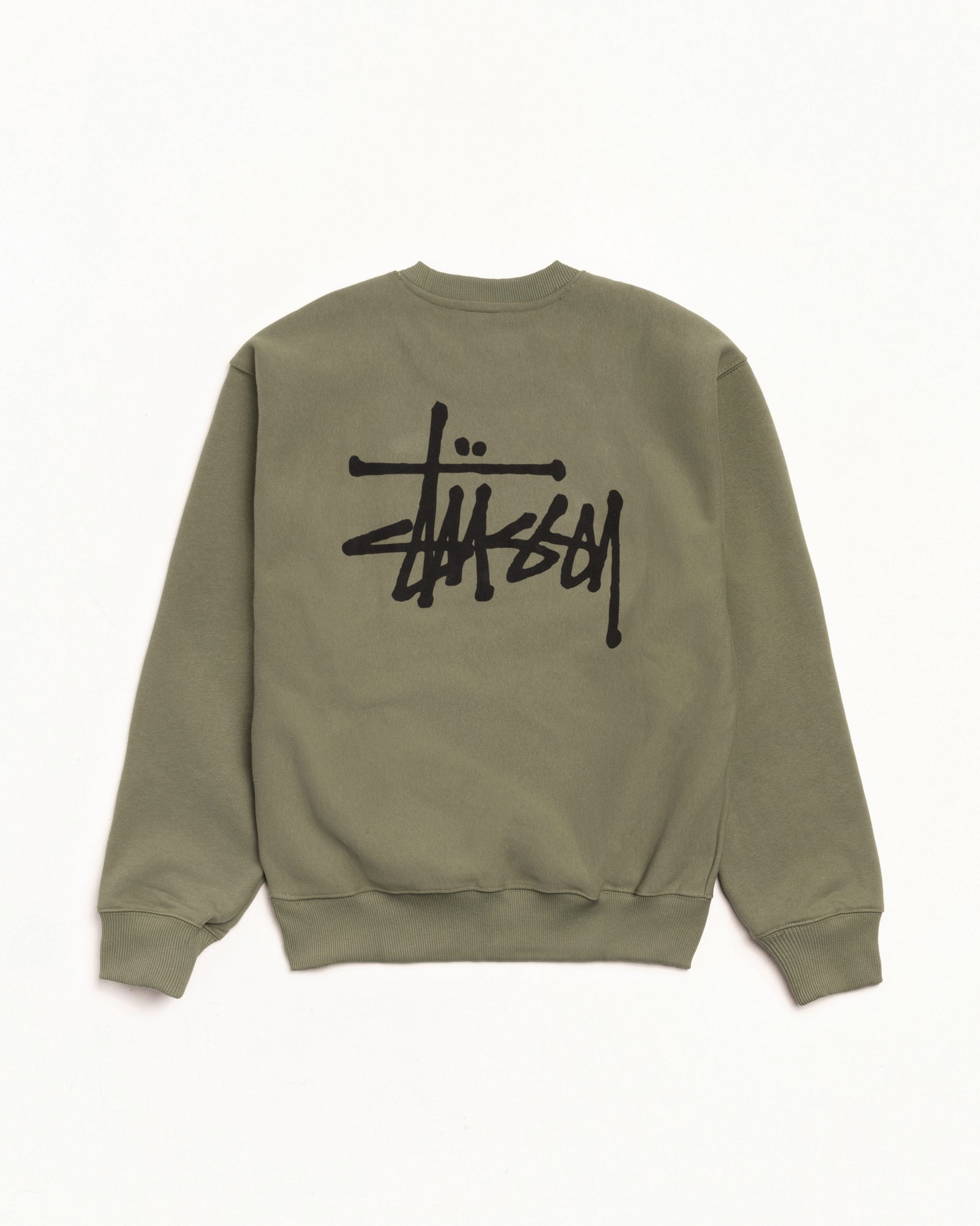 Basic Stussy Crew Mens Long Sleeve In Olive