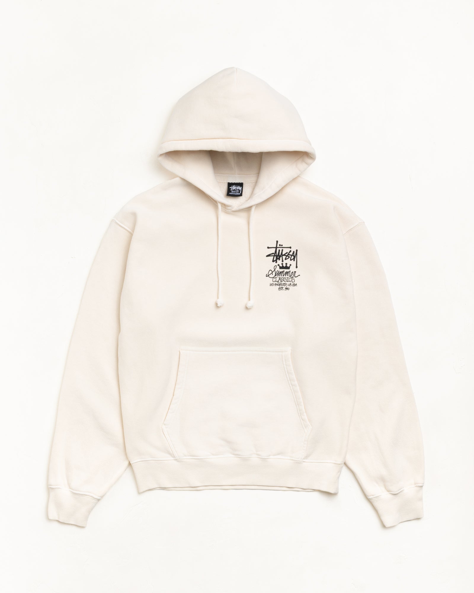 Bone garment-dyed fleece hoodie with drawcord hood, kangaroo pocket and small chest graphic