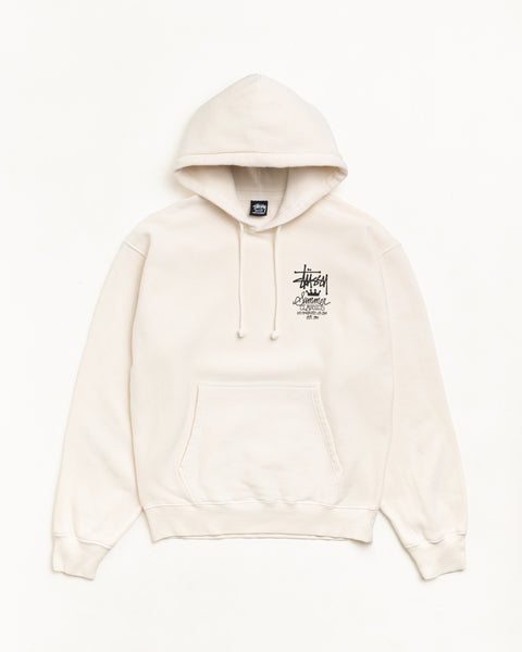 Bone garment-dyed fleece hoodie with drawcord hood, kangaroo pocket and small chest graphic