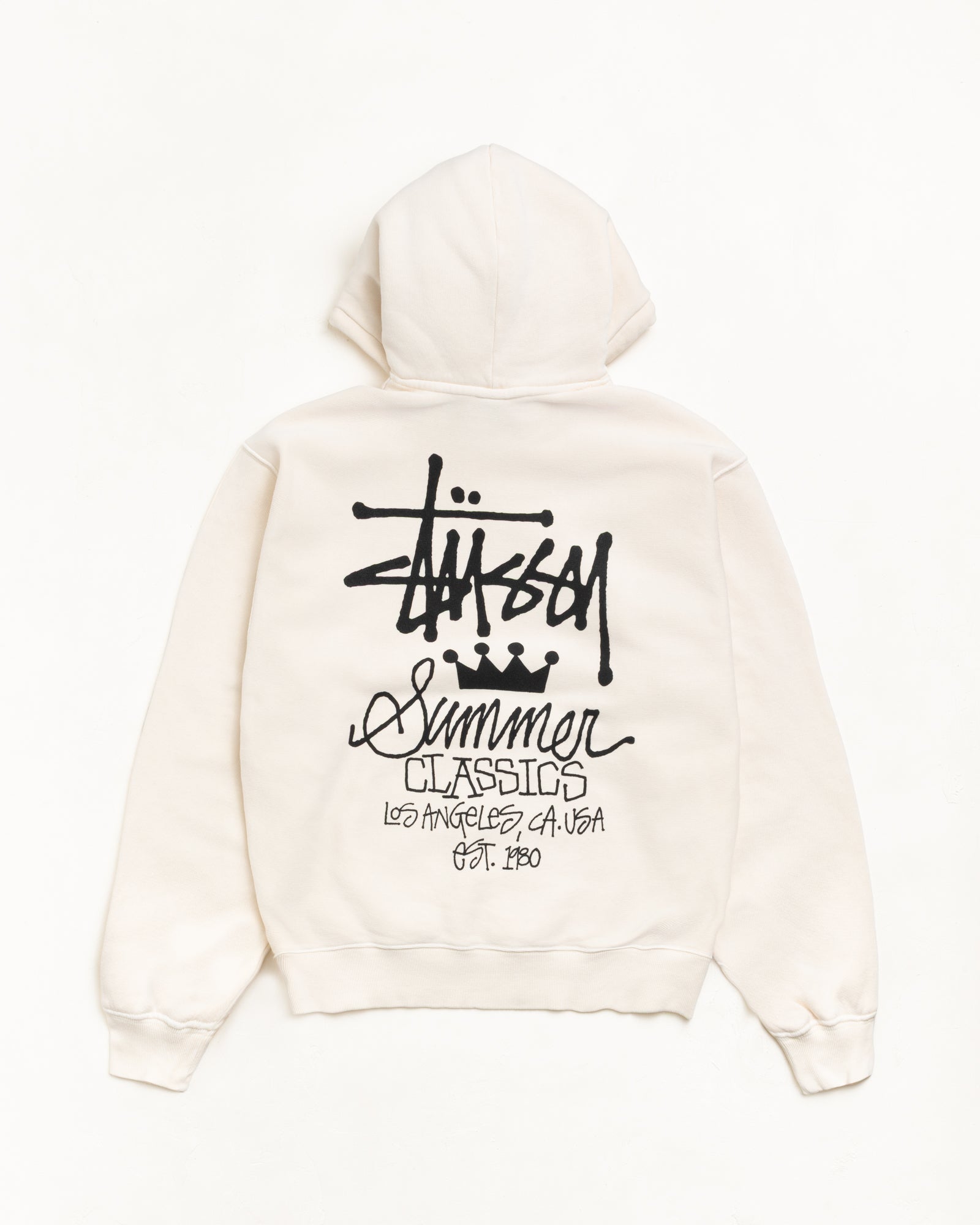 Garment Dyed Hoodie Unisex Long Sleeve In Bone With Large Back Graphic