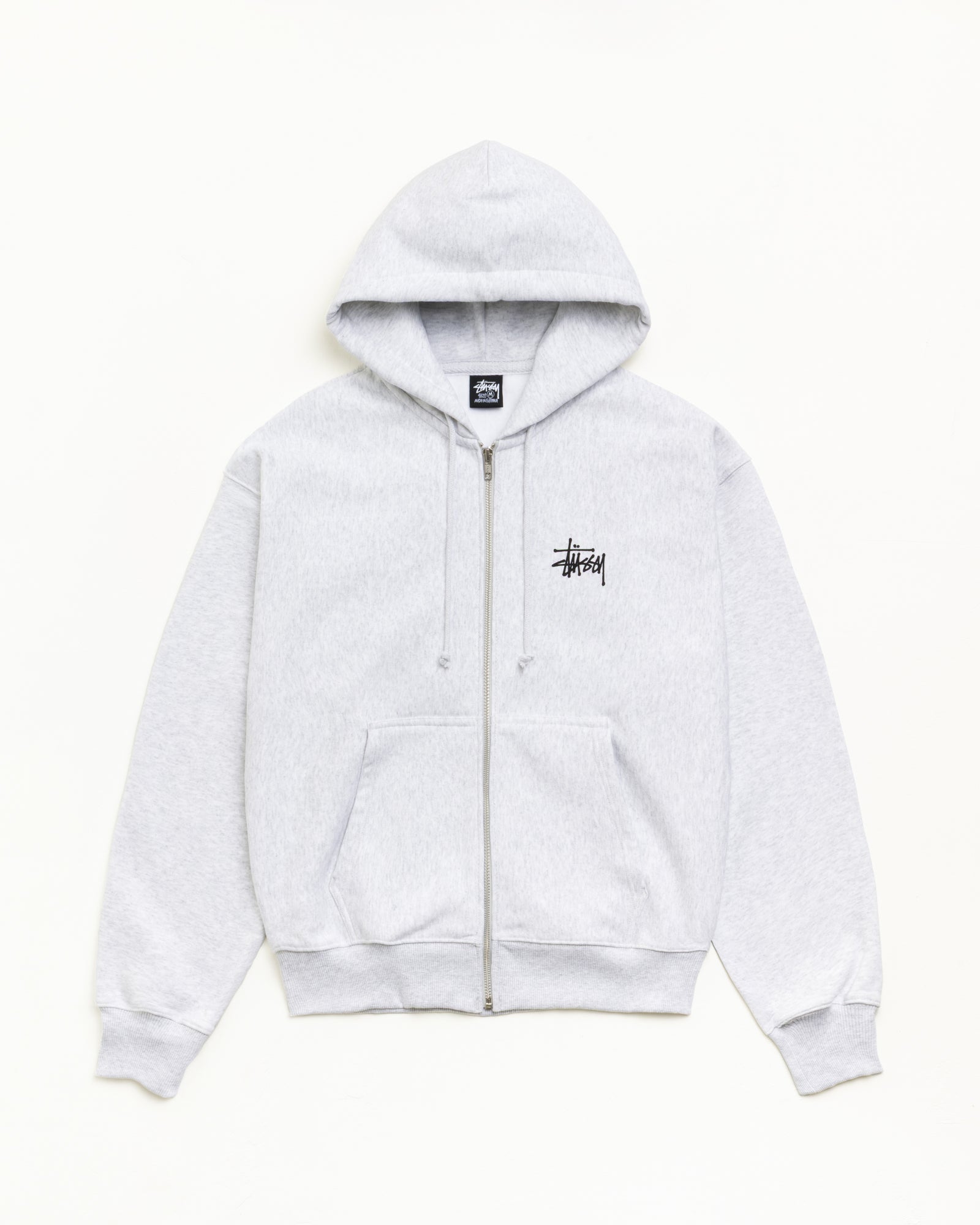 Basic Stussy Zip Hood Unisex Long Sleeve In Ash Heather