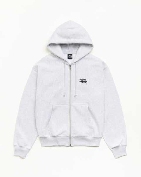 Basic Stussy Zip Hood Unisex Long Sleeve In Ash Heather
