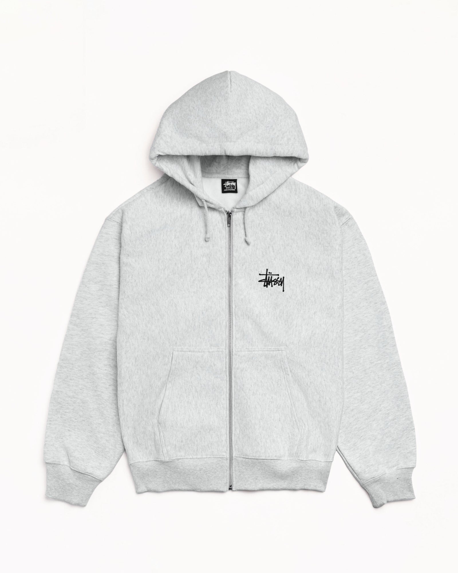 Basic Stussy Zip Hood Mens Long Sleeve In Ash Heather