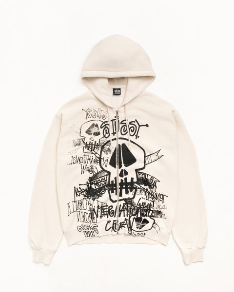 Skulls Gar. Dyed Zip Hood Mens Long Sleeve In Bone