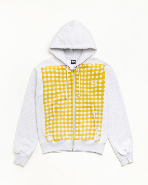 Plaid Zip Hood Unisex Long Sleeve In Ash Heather/gold
